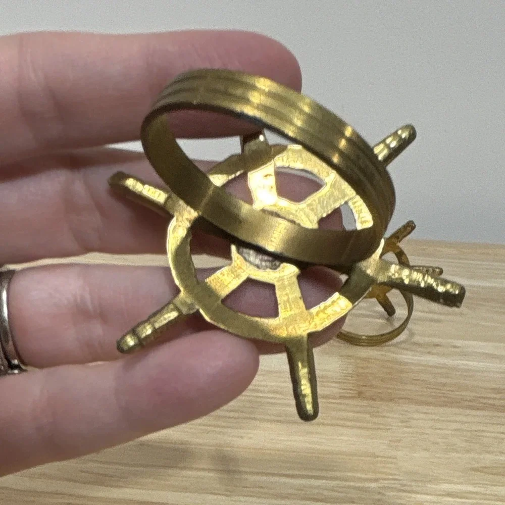 6 Brass Metal Ship Wheel Napkin Rings Nautical Decorative Table Decor Gold Tone